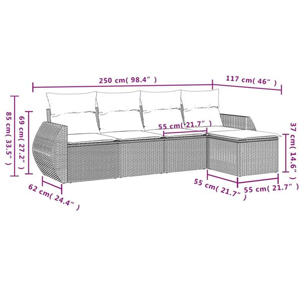 Grote foto vidaxl 5 delige loungeset met kussens poly rattan beige tuin en terras tuinmeubelen