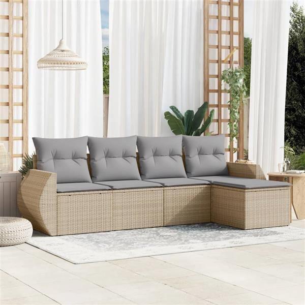 Grote foto vidaxl 5 delige loungeset met kussens poly rattan beige tuin en terras tuinmeubelen