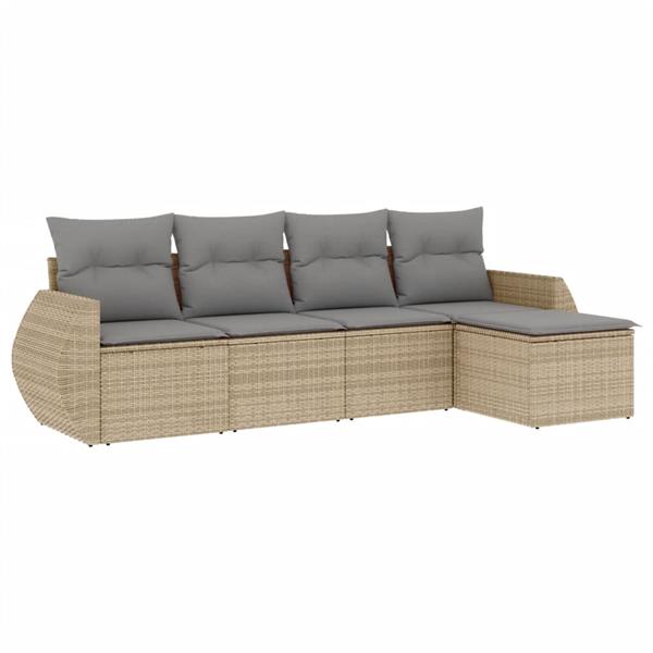 Grote foto vidaxl 5 delige loungeset met kussens poly rattan beige tuin en terras tuinmeubelen