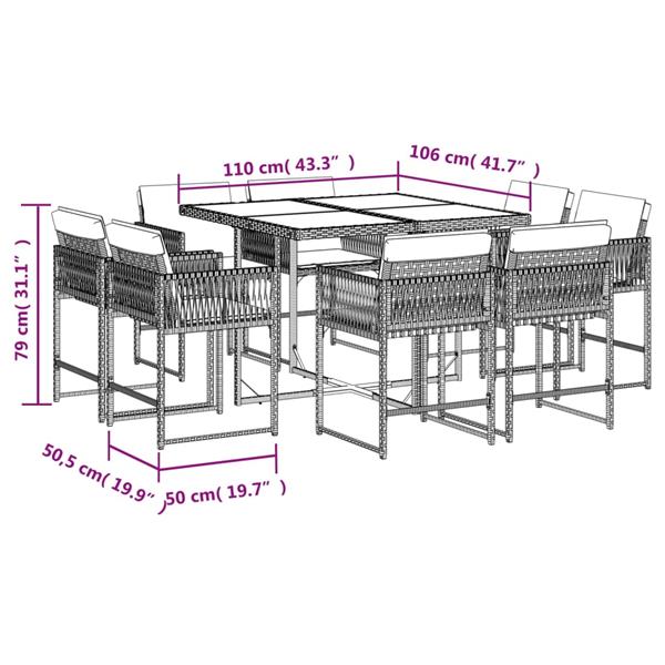 Grote foto vidaxl 9 delige tuinset met kussens poly rattan gemengd beige tuin en terras tuinmeubelen