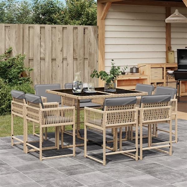 Grote foto vidaxl 9 delige tuinset met kussens poly rattan gemengd beige tuin en terras tuinmeubelen