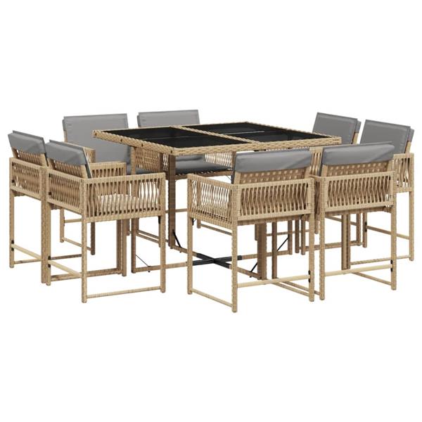 Grote foto vidaxl 9 delige tuinset met kussens poly rattan gemengd beige tuin en terras tuinmeubelen