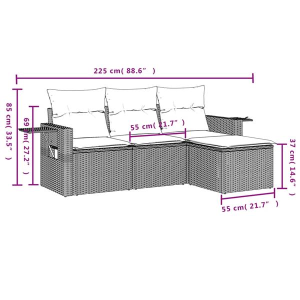 Grote foto vidaxl 4 delige loungeset met kussens poly rattan beige tuin en terras tuinmeubelen