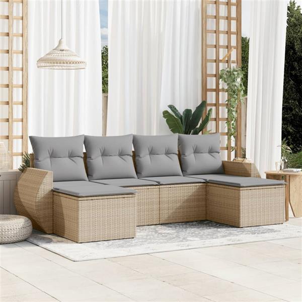 Grote foto vidaxl 6 delige loungeset met kussens poly rattan beige tuin en terras tuinmeubelen