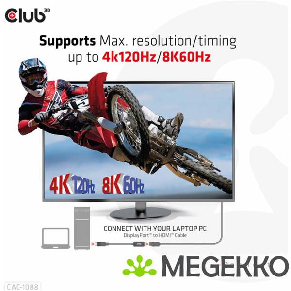 Grote foto club3d displayport1.4 to hdmi 4k120hz 8k60hz hdr active adapter m f computers en software overige computers en software