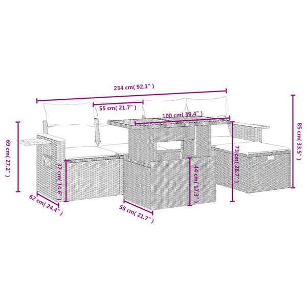 Grote foto vidaxl 6 delige loungeset met kussens poly rattan zwart tuin en terras tuinmeubelen