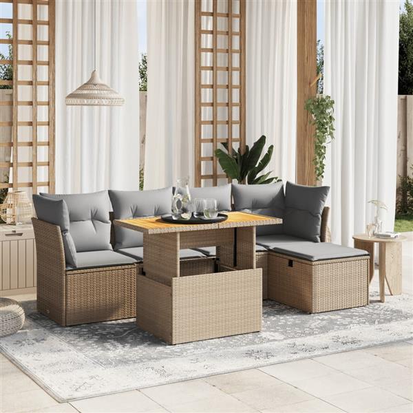 Grote foto vidaxl 6 delige loungeset met kussens poly rattan beige tuin en terras tuinmeubelen