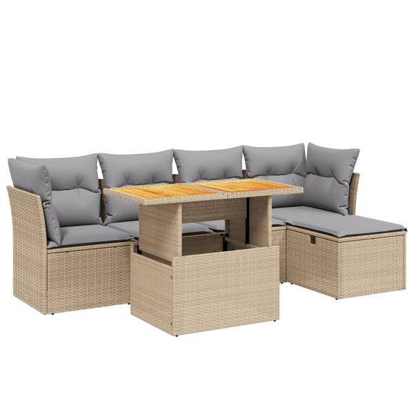 Grote foto vidaxl 6 delige loungeset met kussens poly rattan beige tuin en terras tuinmeubelen