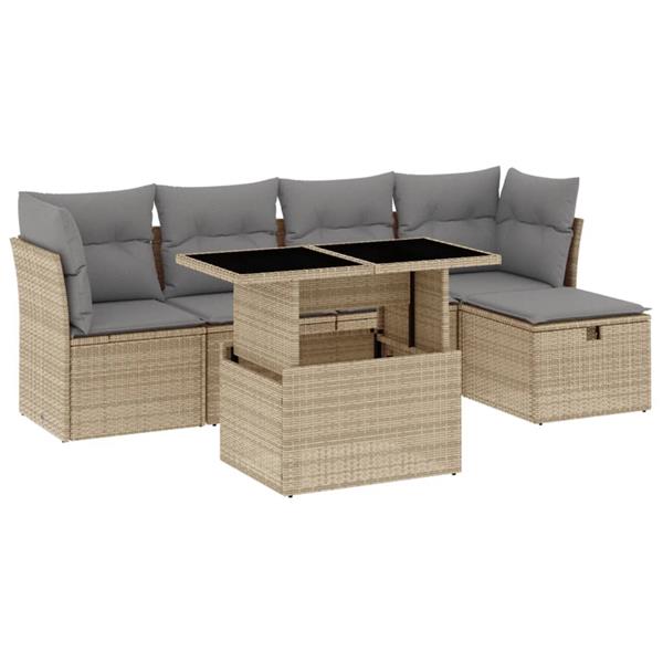 Grote foto vidaxl 6 delige loungeset met kussens poly rattan beige tuin en terras tuinmeubelen