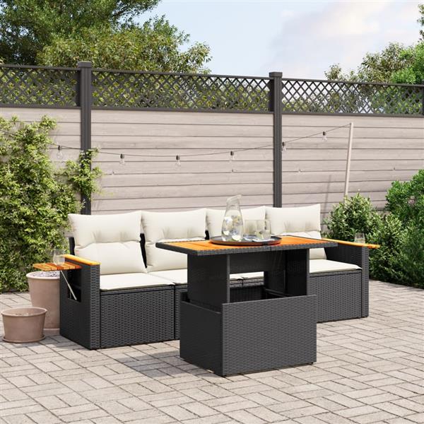 Grote foto vidaxl 5 delige loungeset met kussens poly rattan zwart tuin en terras tuinmeubelen