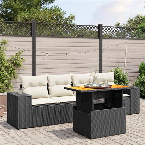 Grote foto vidaxl 5 delige loungeset met kussens poly rattan zwart tuin en terras tuinmeubelen