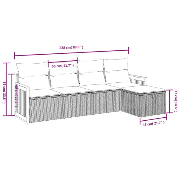 Grote foto vidaxl 5 delige loungeset met kussens poly rattan gemengd beige tuin en terras tuinmeubelen