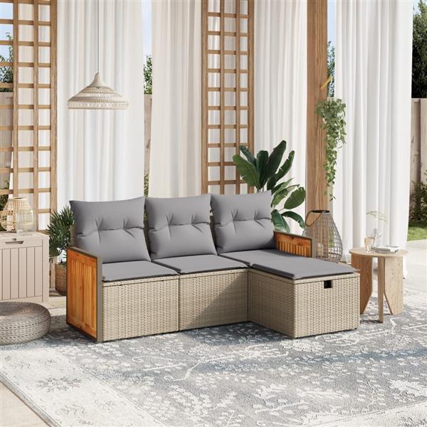 Grote foto vidaxl 4 delige loungeset met kussens poly rattan gemengd beige tuin en terras tuinmeubelen