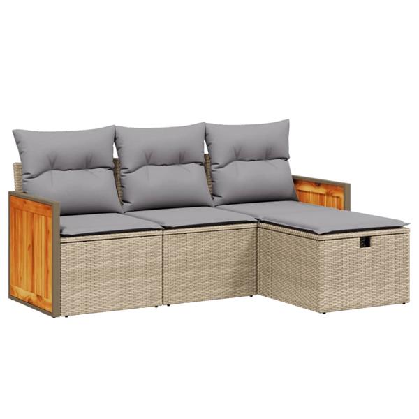 Grote foto vidaxl 4 delige loungeset met kussens poly rattan gemengd beige tuin en terras tuinmeubelen