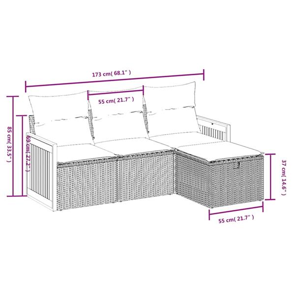 Grote foto vidaxl 4 delige loungeset met kussens poly rattan gemengd beige tuin en terras tuinmeubelen