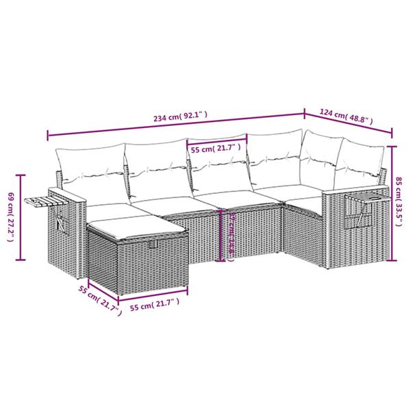 Grote foto vidaxl 6 delige loungeset met kussens poly rattan gemengd beige tuin en terras tuinmeubelen