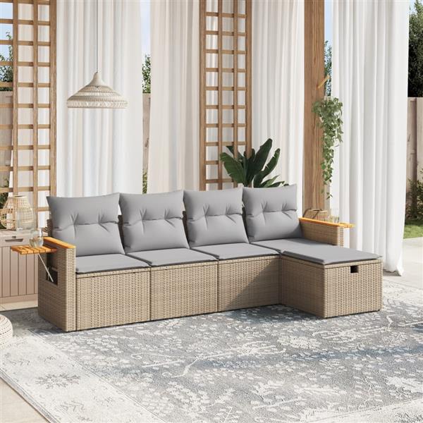 Grote foto vidaxl 5 delige loungeset met kussens poly rattan gemengd beige tuin en terras tuinmeubelen