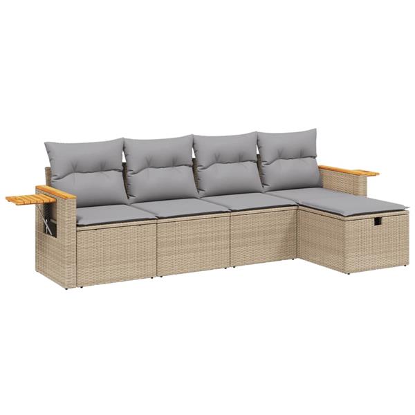 Grote foto vidaxl 5 delige loungeset met kussens poly rattan gemengd beige tuin en terras tuinmeubelen