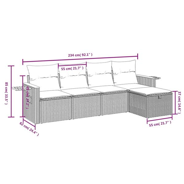 Grote foto vidaxl 5 delige loungeset met kussens poly rattan gemengd beige tuin en terras tuinmeubelen