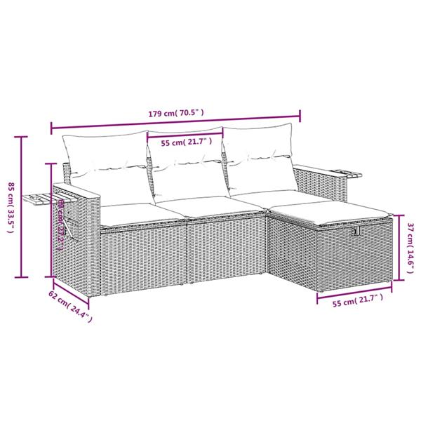 Grote foto vidaxl 4 delige loungeset met kussens poly rattan gemengd beige tuin en terras tuinmeubelen