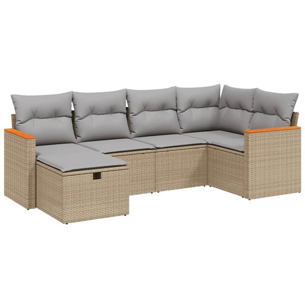 Grote foto vidaxl 6 delige loungeset met kussens poly rattan gemengd beige tuin en terras tuinmeubelen