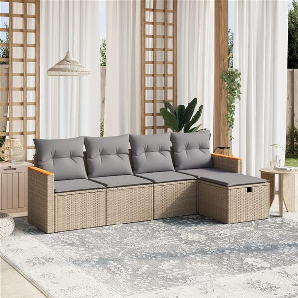 Grote foto vidaxl 5 delige loungeset met kussens poly rattan gemengd beige tuin en terras tuinmeubelen