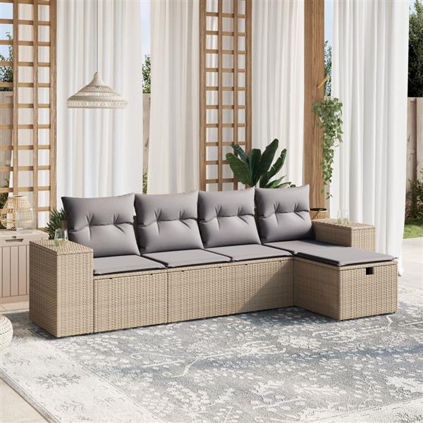 Grote foto vidaxl 5 delige loungeset met kussens poly rattan gemengd beige tuin en terras tuinmeubelen