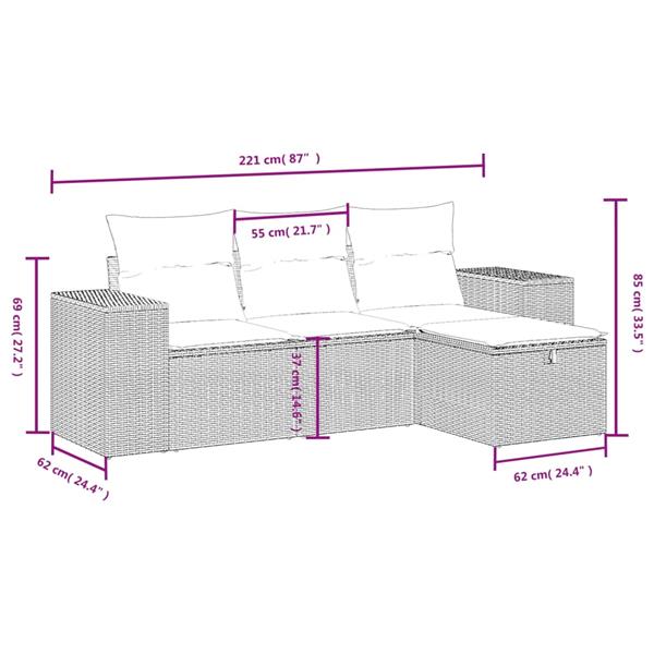 Grote foto vidaxl 4 delige loungeset met kussens poly rattan gemengd beige tuin en terras tuinmeubelen