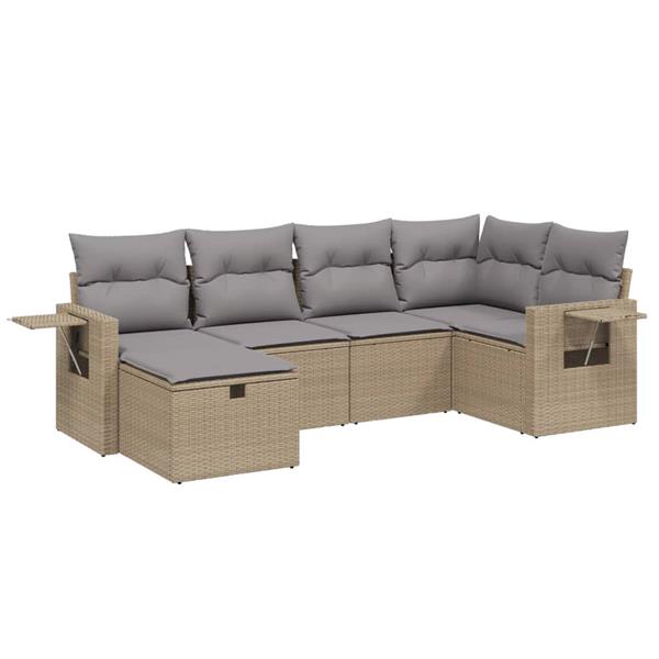 Grote foto vidaxl 6 delige loungeset met kussens poly rattan gemengd beige tuin en terras tuinmeubelen