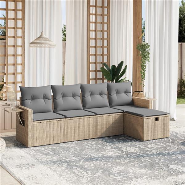 Grote foto vidaxl 5 delige loungeset met kussens poly rattan gemengd beige tuin en terras tuinmeubelen