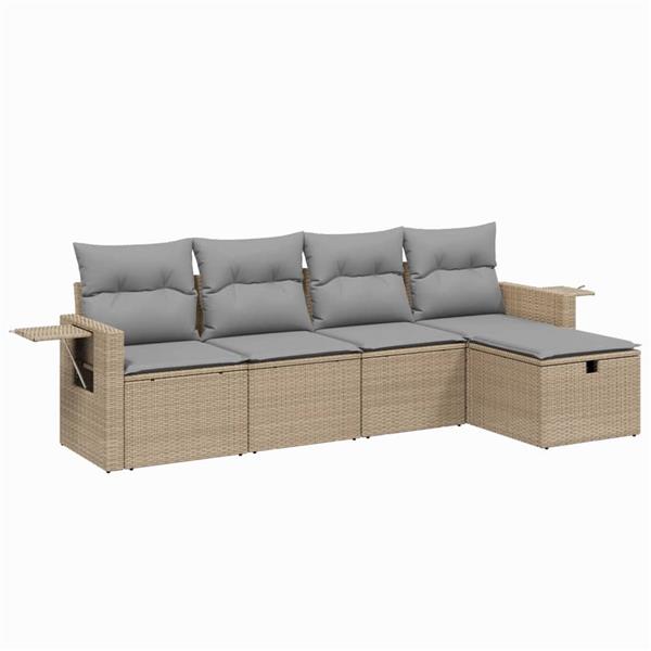 Grote foto vidaxl 5 delige loungeset met kussens poly rattan gemengd beige tuin en terras tuinmeubelen