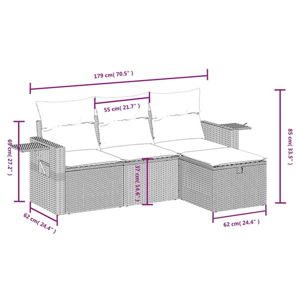 Grote foto vidaxl 4 delige loungeset met kussens poly rattan gemengd beige tuin en terras tuinmeubelen