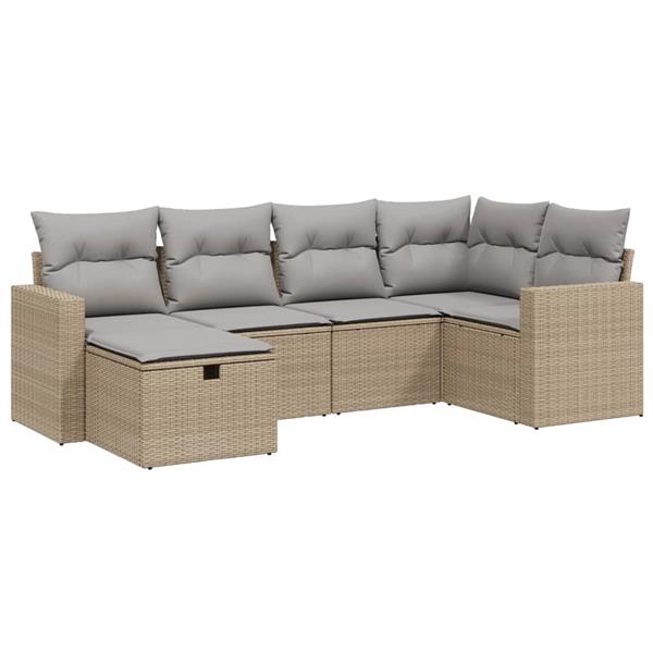 Grote foto vidaxl 6 delige loungeset met kussens poly rattan gemengd beige tuin en terras tuinmeubelen