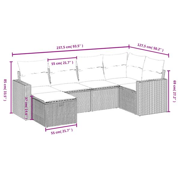 Grote foto vidaxl 6 delige loungeset met kussens poly rattan gemengd beige tuin en terras tuinmeubelen