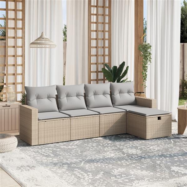 Grote foto vidaxl 5 delige loungeset met kussens poly rattan gemengd beige tuin en terras tuinmeubelen