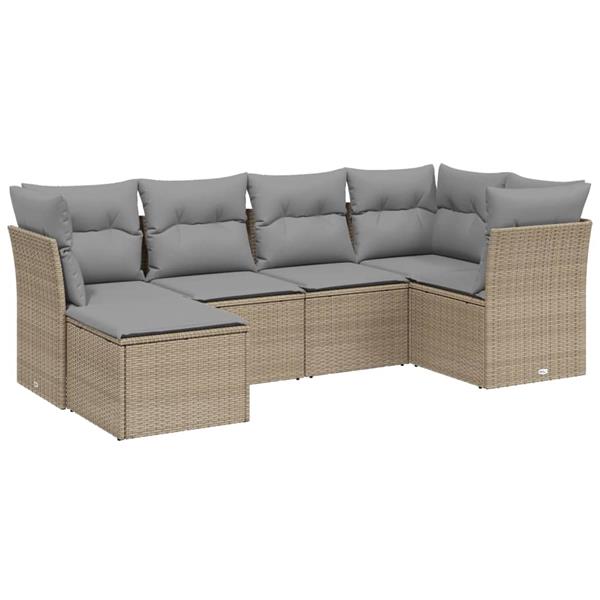 Grote foto vidaxl 6 delige loungeset met kussens poly rattan gemengd beige tuin en terras tuinmeubelen