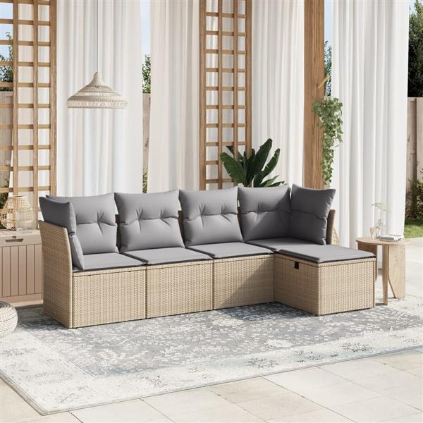 Grote foto vidaxl 5 delige loungeset met kussens poly rattan gemengd beige tuin en terras tuinmeubelen