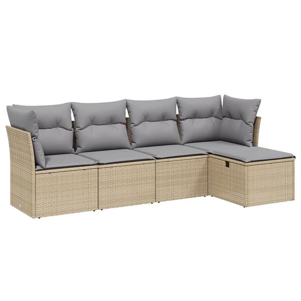 Grote foto vidaxl 5 delige loungeset met kussens poly rattan gemengd beige tuin en terras tuinmeubelen