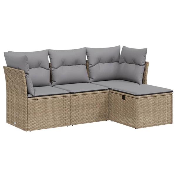 Grote foto vidaxl 4 delige loungeset met kussens poly rattan gemengd beige tuin en terras tuinmeubelen