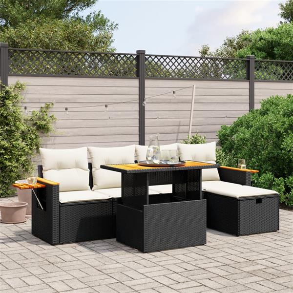 Grote foto vidaxl 6 delige loungeset met kussens poly rattan zwart tuin en terras tuinmeubelen