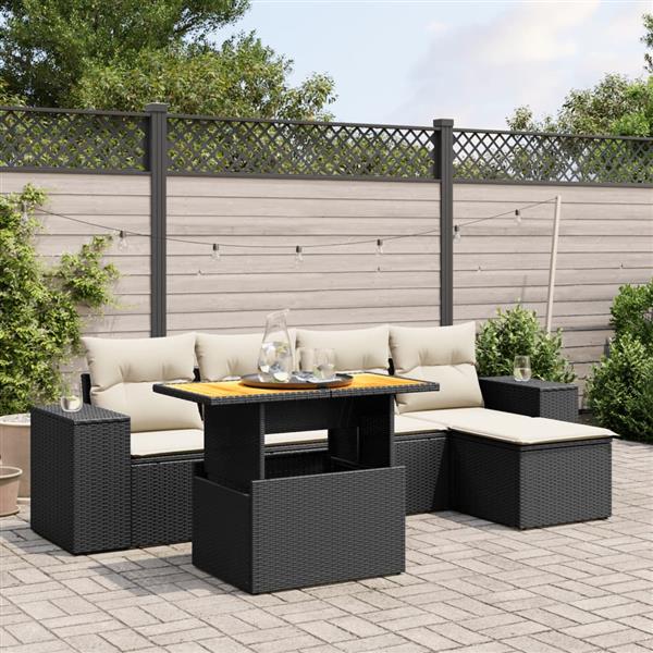 Grote foto vidaxl 6 delige loungeset met kussens poly rattan zwart tuin en terras tuinmeubelen