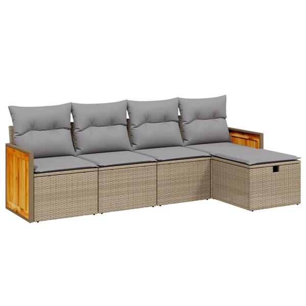 Grote foto vidaxl 5 delige loungeset met kussens poly rattan gemengd beige tuin en terras tuinmeubelen