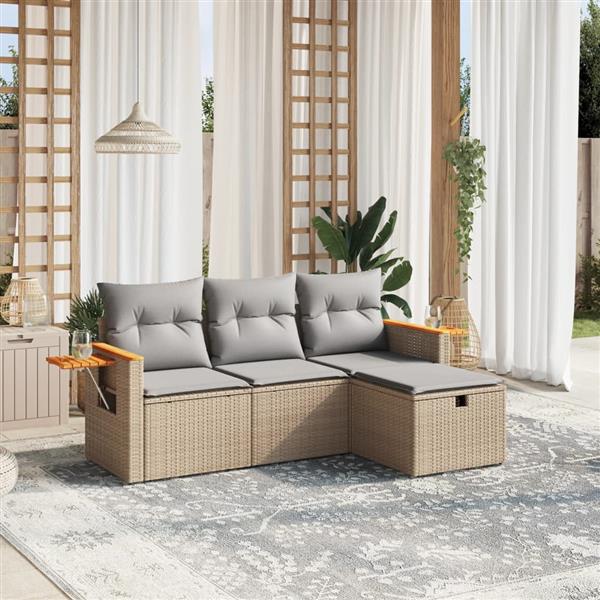 Grote foto vidaxl 4 delige loungeset met kussens poly rattan gemengd beige tuin en terras tuinmeubelen