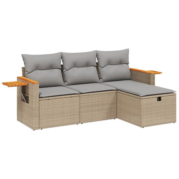 Grote foto vidaxl 4 delige loungeset met kussens poly rattan gemengd beige tuin en terras tuinmeubelen