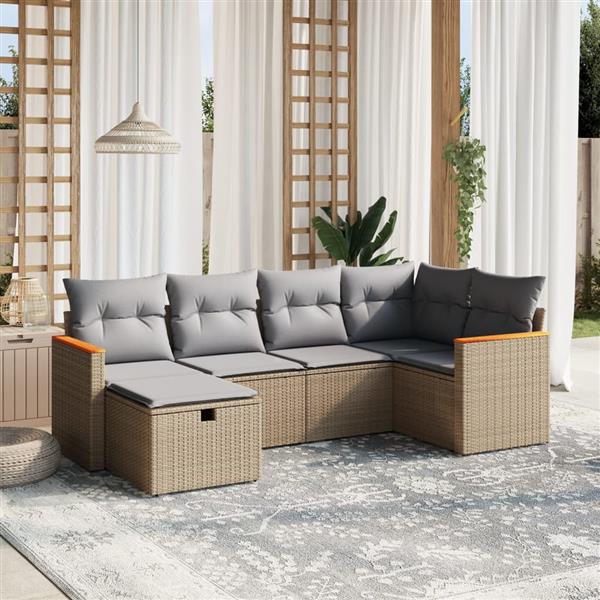 Grote foto vidaxl 6 delige loungeset met kussens poly rattan gemengd beige tuin en terras tuinmeubelen