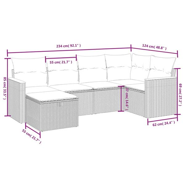 Grote foto vidaxl 6 delige loungeset met kussens poly rattan gemengd beige tuin en terras tuinmeubelen