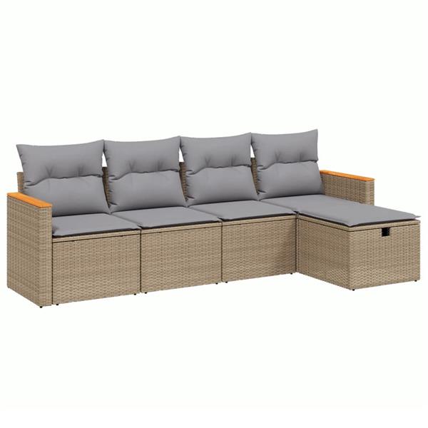 Grote foto vidaxl 5 delige loungeset met kussens poly rattan gemengd beige tuin en terras tuinmeubelen