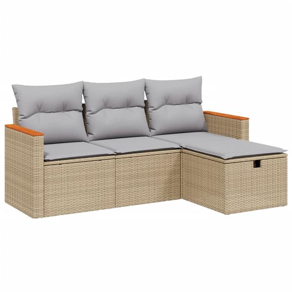 Grote foto vidaxl 4 delige loungeset met kussens poly rattan gemengd beige tuin en terras tuinmeubelen