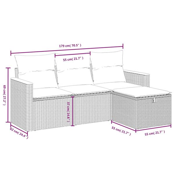 Grote foto vidaxl 4 delige loungeset met kussens poly rattan gemengd beige tuin en terras tuinmeubelen