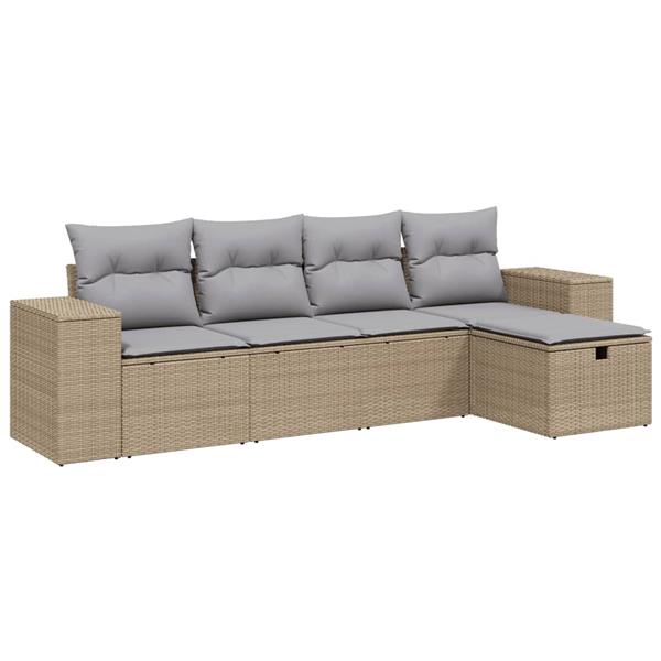 Grote foto vidaxl 5 delige loungeset met kussens poly rattan gemengd beige tuin en terras tuinmeubelen